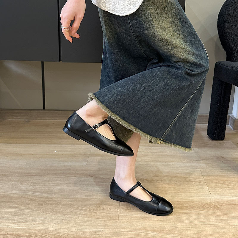 法式银色拼接单鞋女士2025春夏新款平底丁字带玛丽珍鞋圆头芭蕾鞋