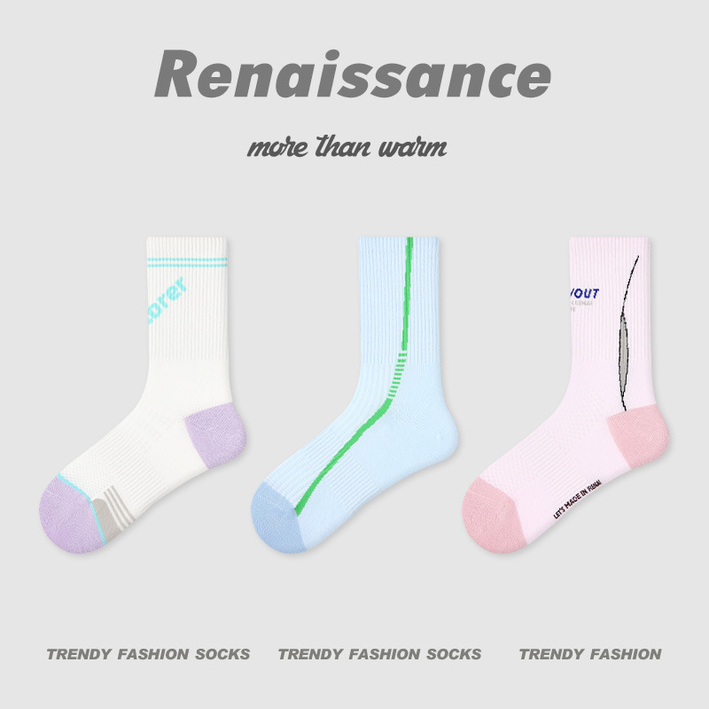 原创女袜春夏季黑白格子中筒袜卡通猫咪精梳棉袜子女