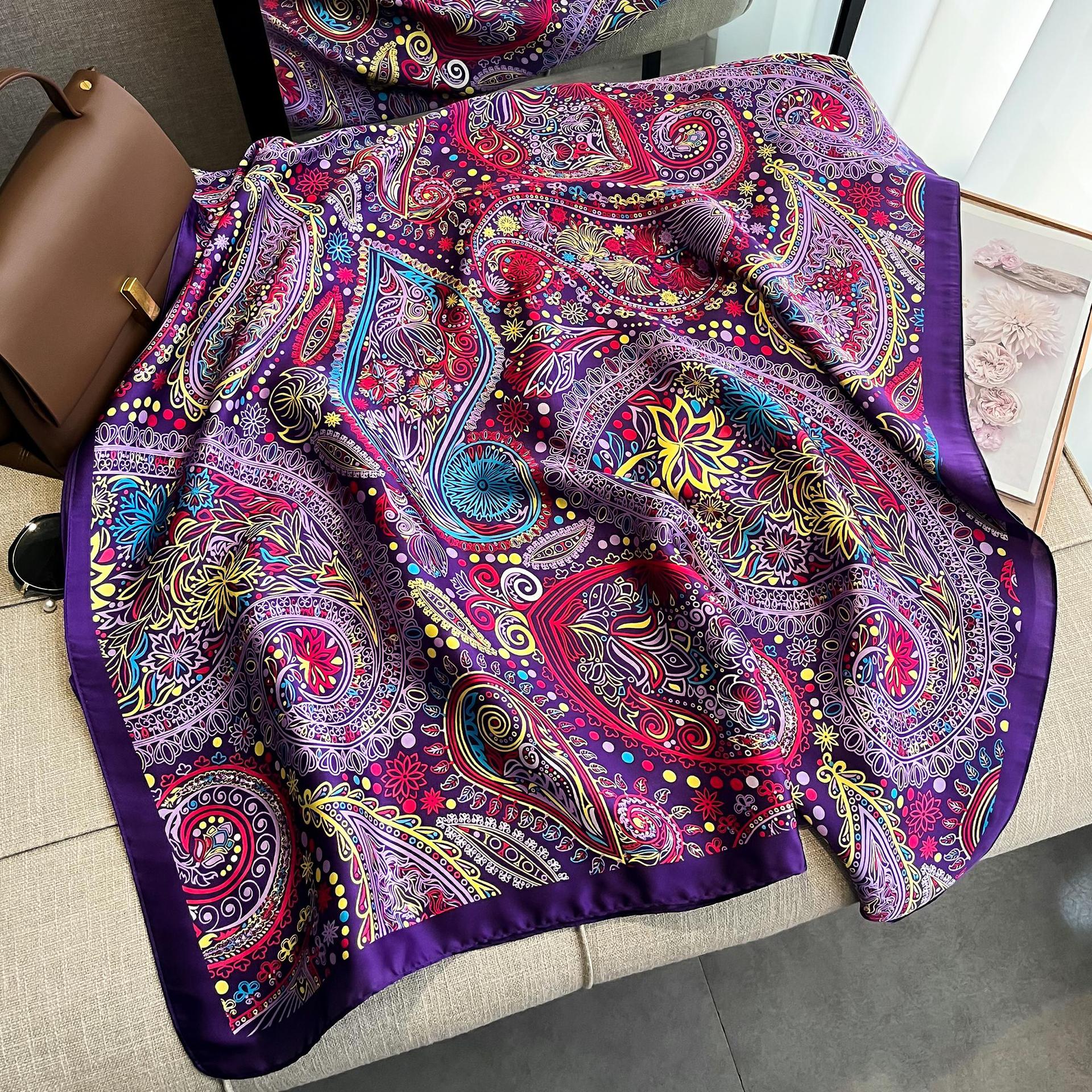 真丝丝巾女丽景锻丝巾韩版简约百搭沙滩巾外搭旅游披肩印花