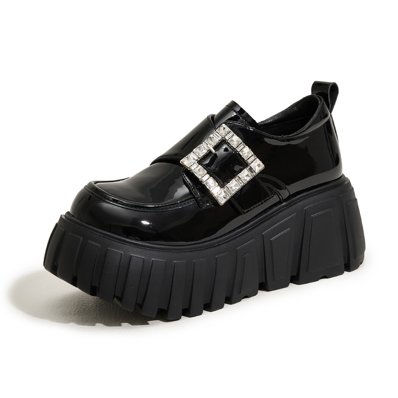 厚底乐福女春季新款黑色松糕小皮鞋时尚百搭小个子内增高女鞋