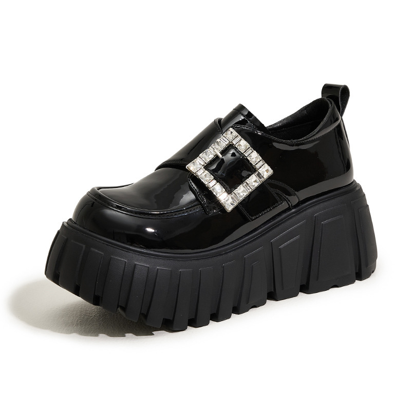 厚底乐福女春季新款黑色松糕小皮鞋时尚百搭小个子内增高女鞋