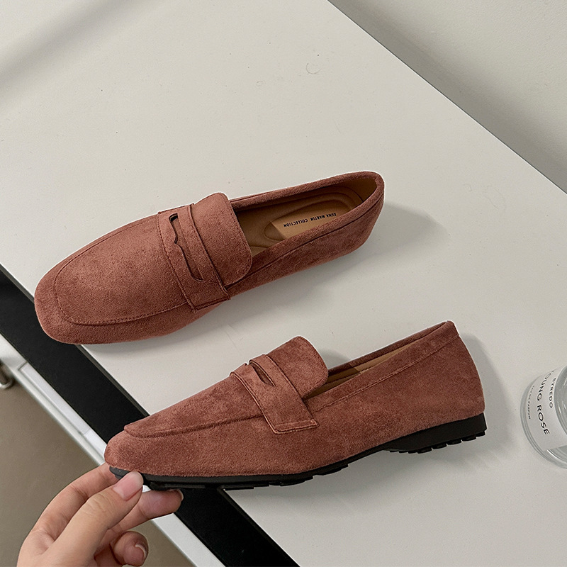 女士单鞋春秋季新款休闲平底鞋磨砂时尚舒适防滑一脚蹬乐福鞋