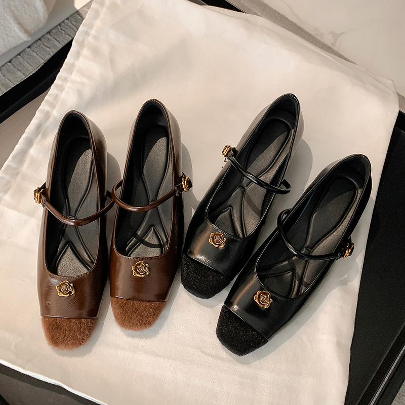 苏茵茵款内增高5cm单鞋小香风山茶花玛丽珍鞋女一字带气质复古晚晚鞋