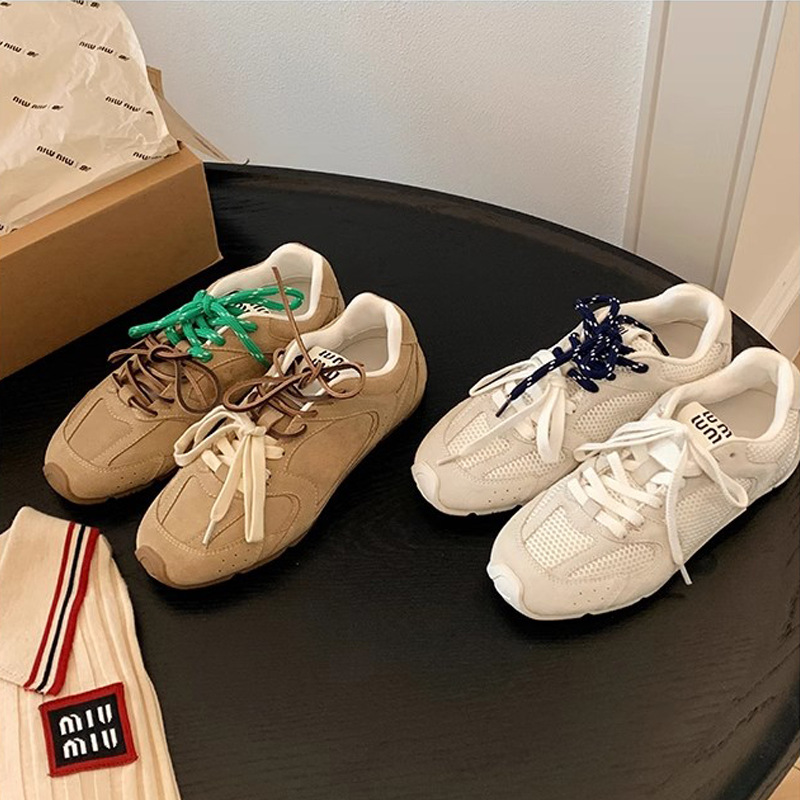 葡萄妈新款复古系带百搭透气真皮休闲运动德训阿甘鞋女