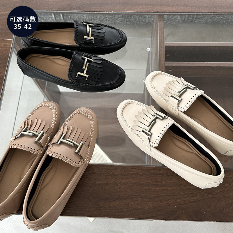 软底流苏乐福鞋女秋季新款一脚蹬懒人鞋英伦小皮鞋复古平底单鞋女