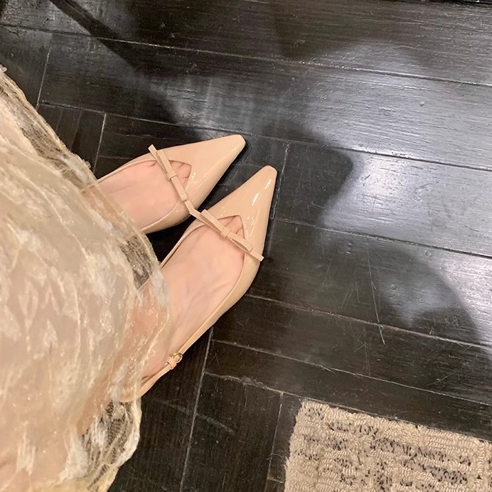 现货秒发！葡萄妈同款鞋优雅小尖头一字蝴蝶结后空细跟高跟鞋女春