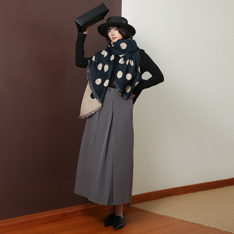 波点羊绒流苏围巾斗篷披肩韩版可爱围巾披风