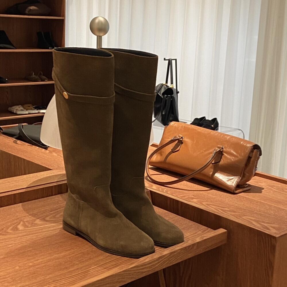 PANDA EYES小金币复古高筒粗跟厚底不过膝显瘦长筒靴骑士靴女秋冬女靴