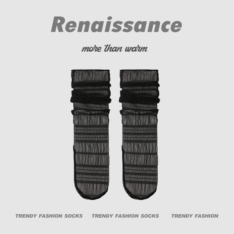 夏季薄款女袜点子纱公主风精编袜网眼夏季透气中筒袜