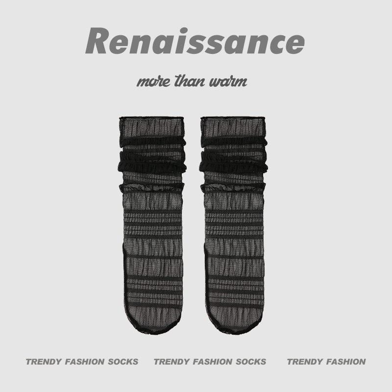 夏季薄款女袜点子纱公主风精编袜网眼夏季透气中筒袜