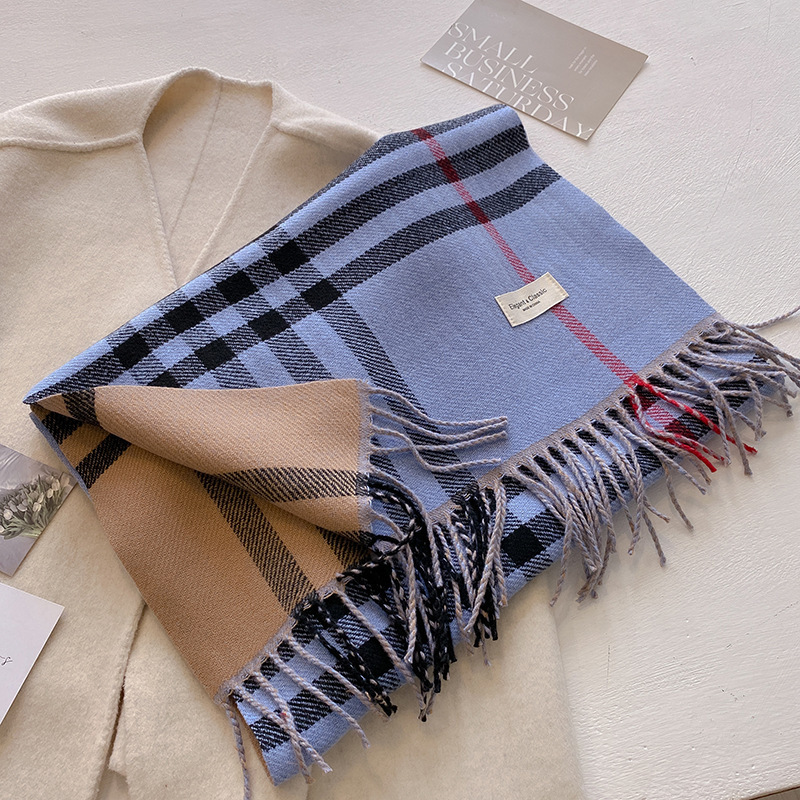 新款少女风森系撞色秋冬季双面羊绒围巾冬季高级感保暖披肩