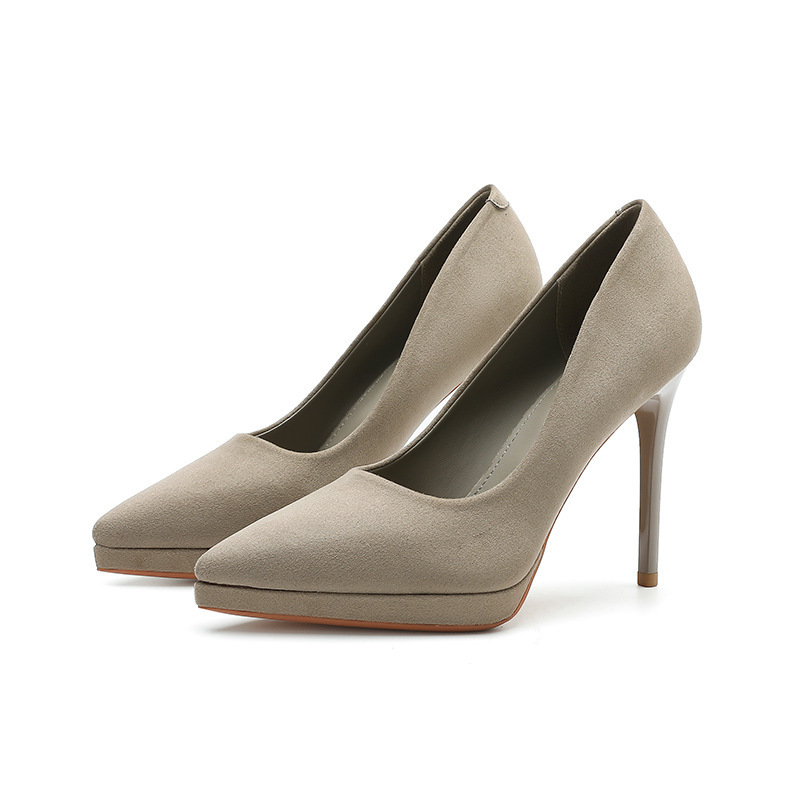 豹纹绒面防水台高跟鞋女尖头细跟超高跟鞋 high heels