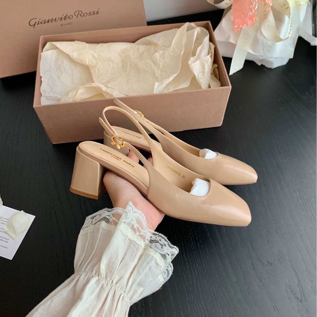 【sheii苏茵茵】美人在骨~方头粗高跟包头后空通勤单鞋女凉鞋夏季