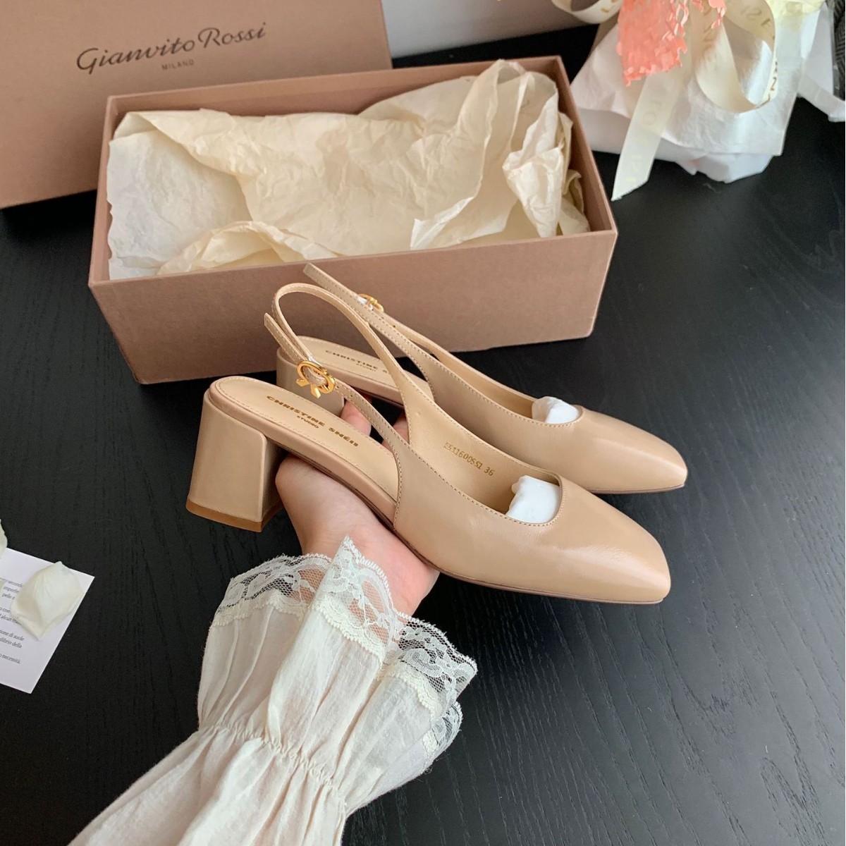 【sheii苏茵茵】美人在骨~方头粗高跟包头后空通勤单鞋女凉鞋夏季