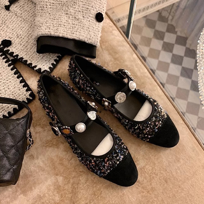 苏茵茵安妮公主~小香风花呢徽章扣玛丽珍单鞋女宴会婚鞋平底鞋女