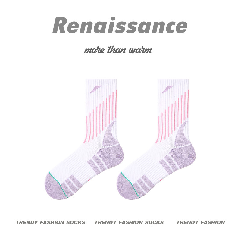 专业毛巾底袜子女跑步跳绳袜吸汗透气白色少女运动袜