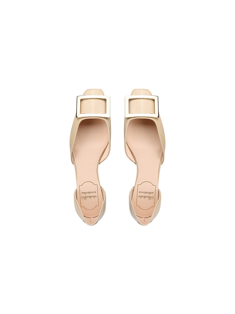 葡萄妈同款鞋通勤RV方扣漆皮方头浅口中空平底单鞋女秋