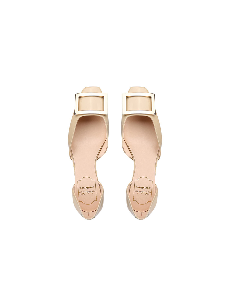 葡萄妈同款鞋通勤RV方扣漆皮方头浅口中空平底单鞋女秋