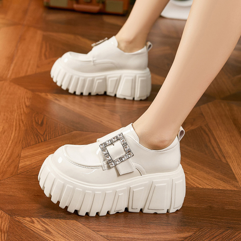 厚底乐福女春季新款黑色松糕小皮鞋时尚百搭小个子内增高女鞋