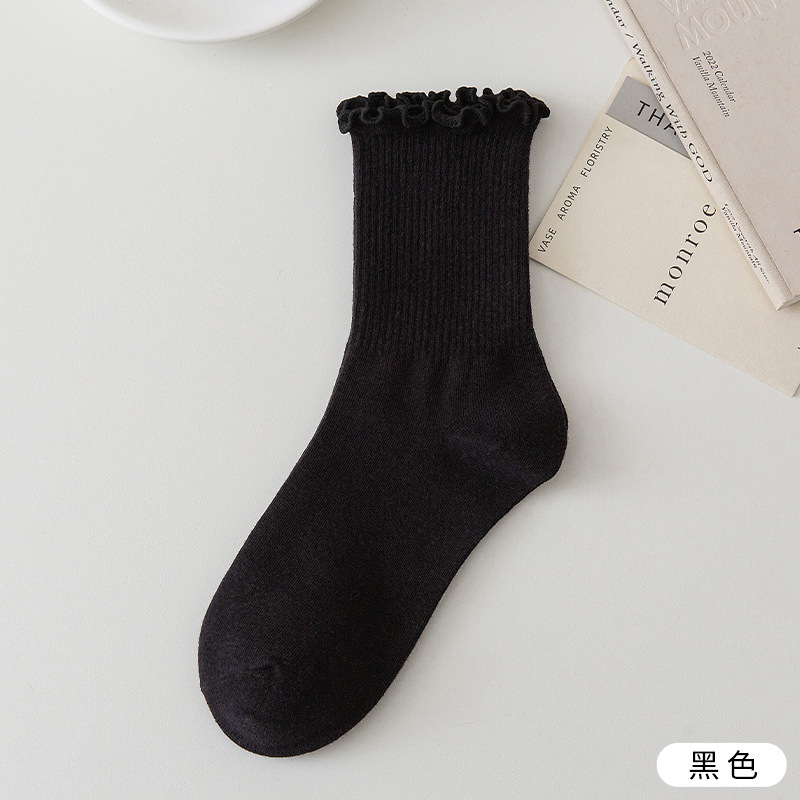 白色木耳边堆堆袜春秋薄款日系jk袜子女洛丽塔玛丽珍鞋花边中筒袜