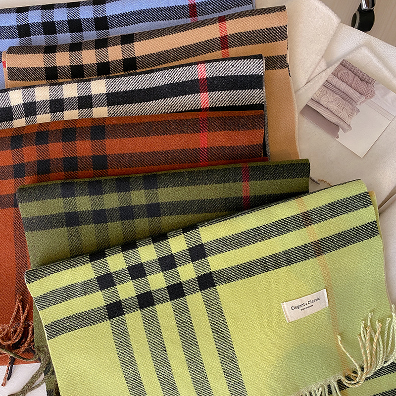 新款少女风森系撞色秋冬季双面羊绒围巾冬季高级感保暖披肩