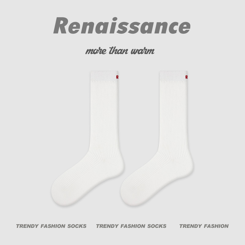 原创女袜秋冬中筒袜无骨堆堆袜拼色细纹简约ins袜子女