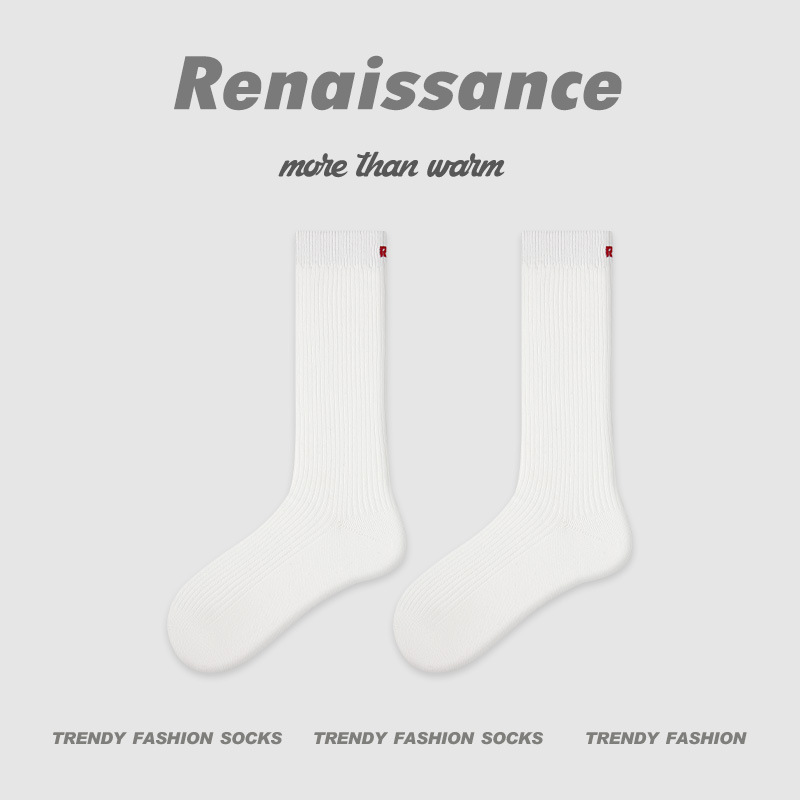 原创女袜秋冬中筒袜无骨堆堆袜拼色细纹简约ins袜子女