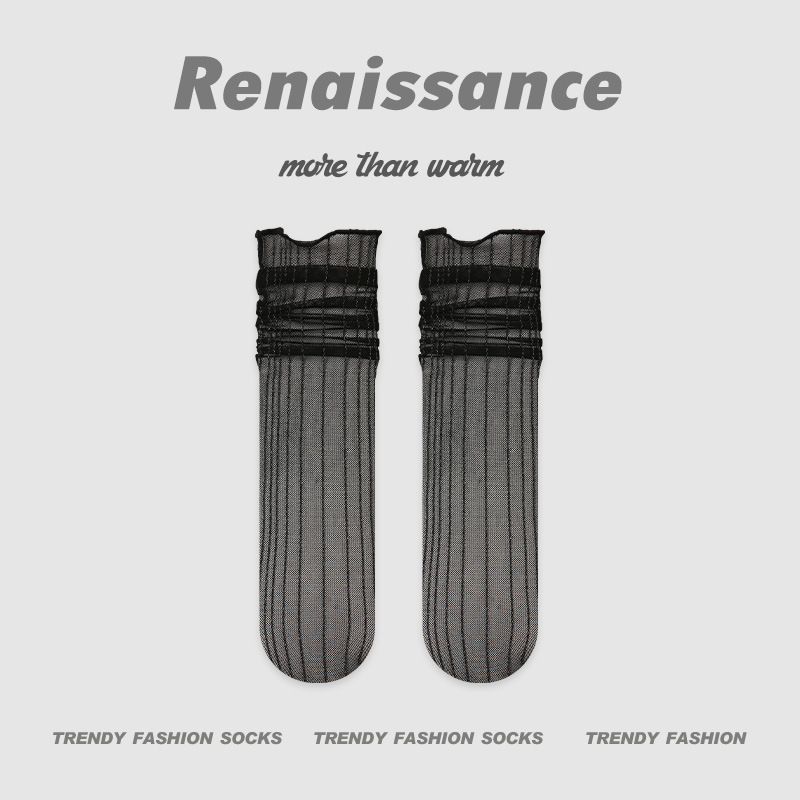 夏季薄款女袜点子纱公主风精编袜网眼夏季透气中筒袜