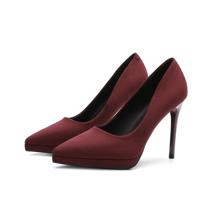 豹纹绒面防水台高跟鞋女尖头细跟超高跟鞋 high heels