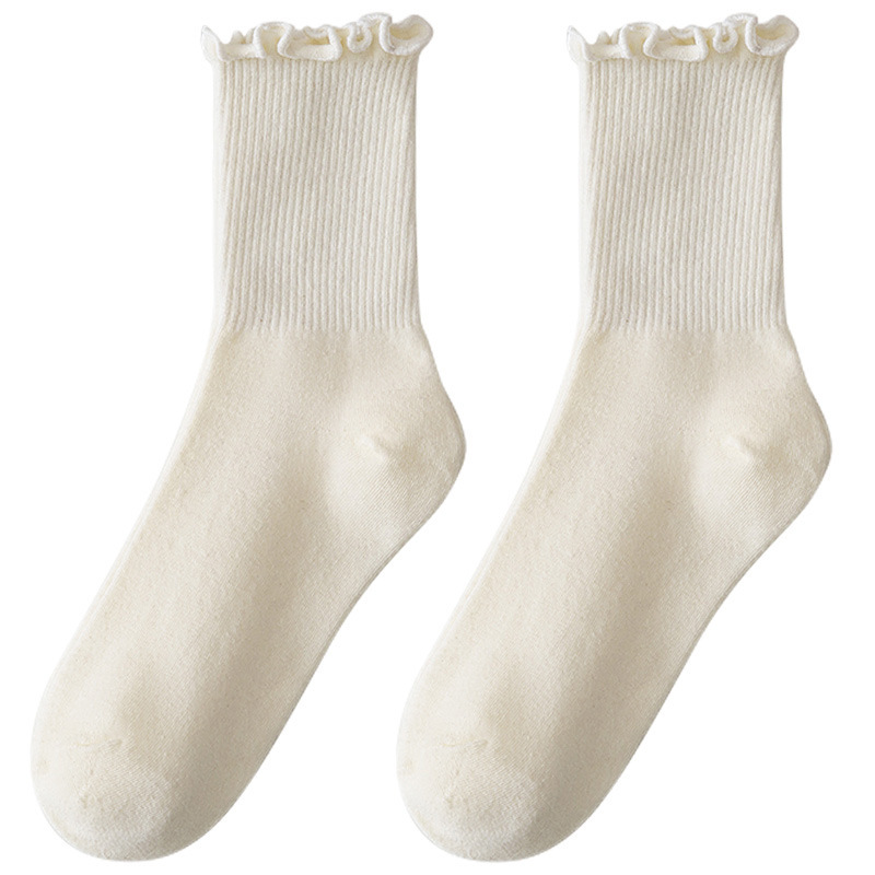 白色木耳边堆堆袜春秋薄款日系jk袜子女洛丽塔玛丽珍鞋花边中筒袜