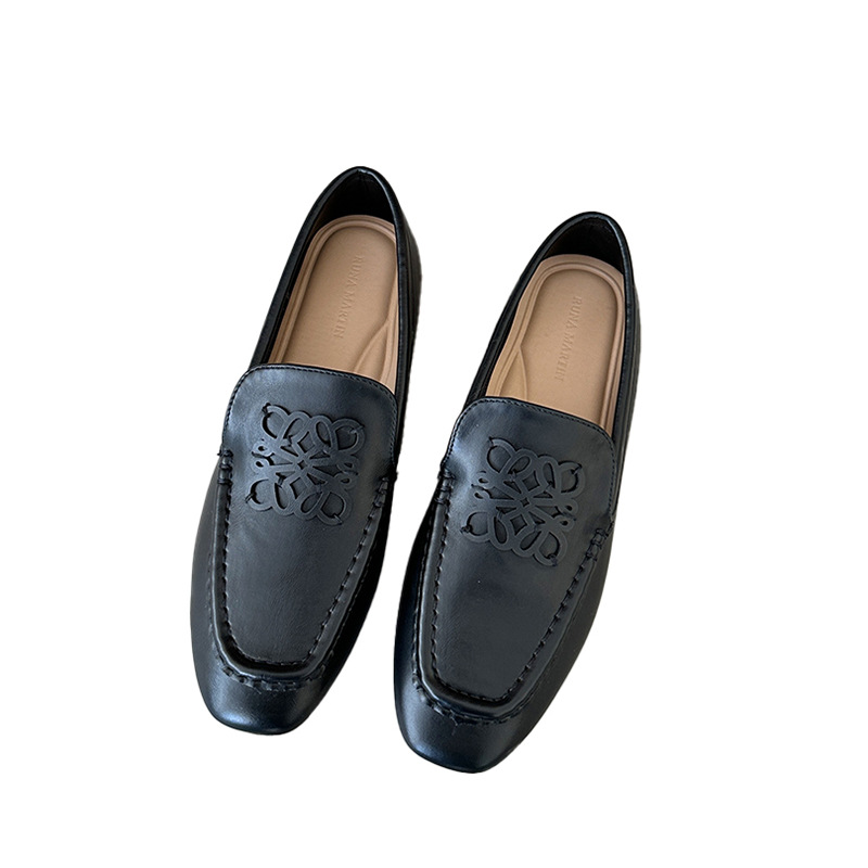 现货乐福鞋女士2025秋季新款韩版平底单鞋复古方头懒人一脚蹬女鞋