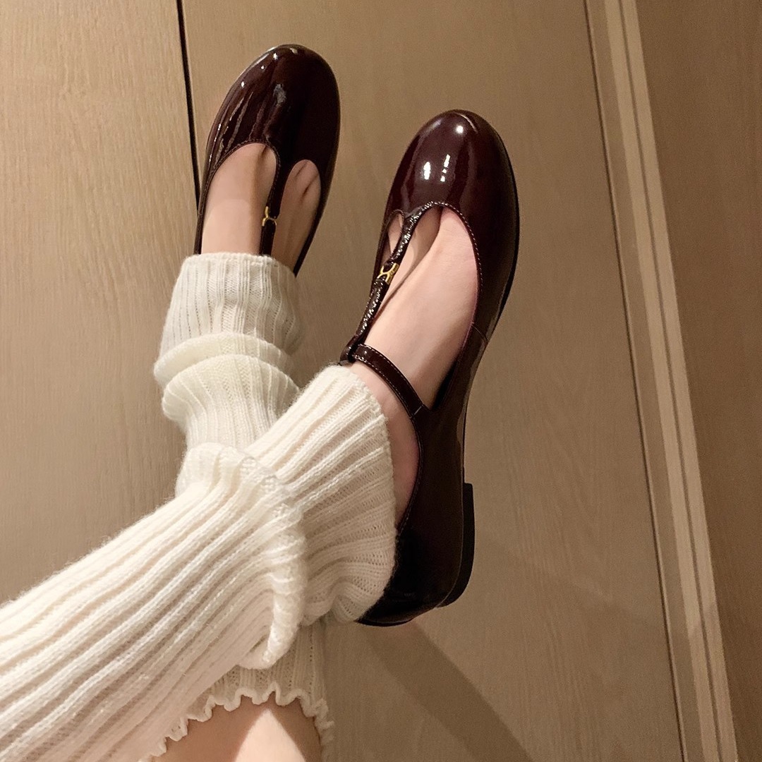 苏茵茵同款鞋小金扣复古圆头T带玛丽珍平底鞋女单鞋秋