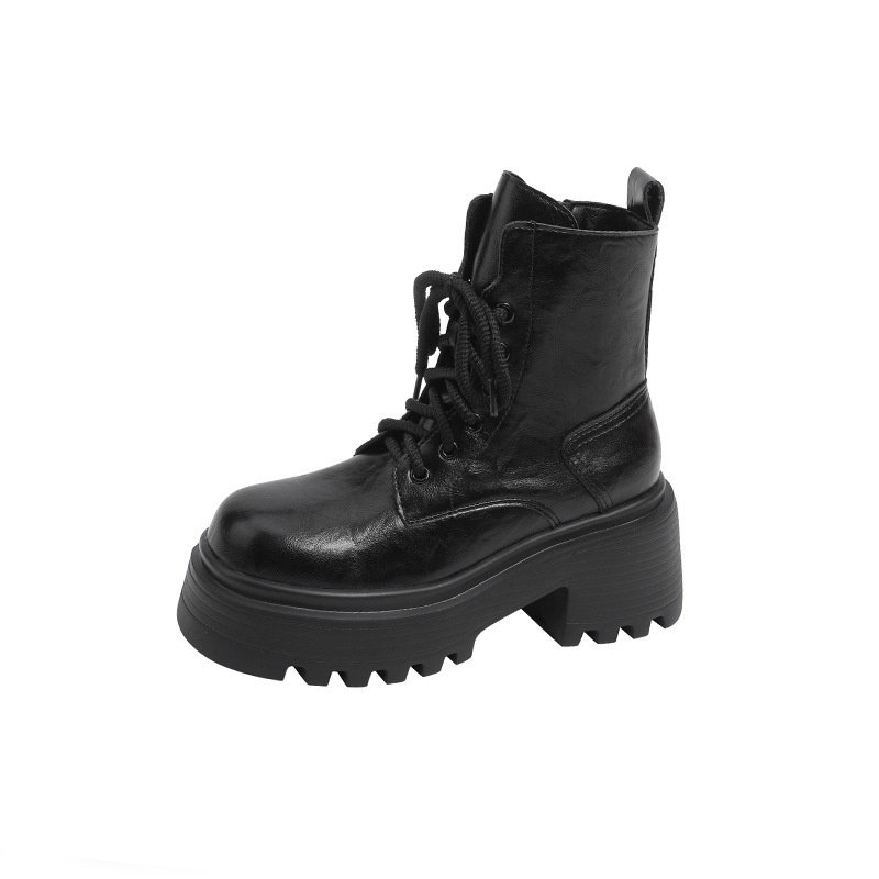 小个子内增高马丁靴女秋冬加绒显瘦厚底粗跟短靴英伦风高跟瘦瘦女靴