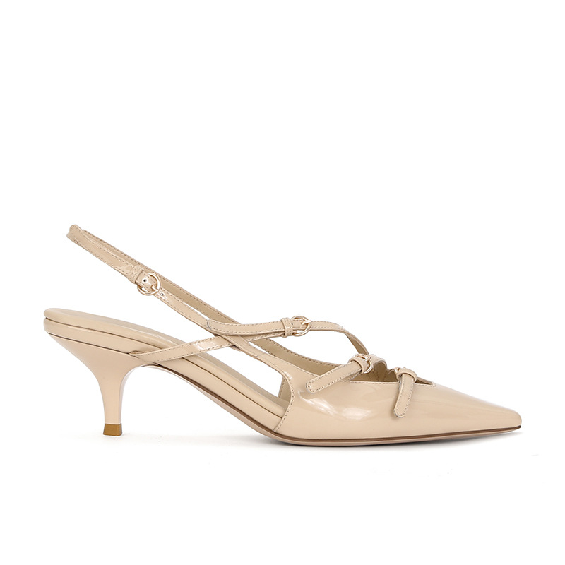 现货秒发！苏茵茵同款鞋尖头包头扣带后空高跟凉鞋女通勤晚宴鞋春