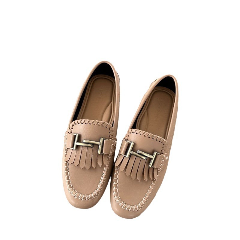 软底流苏乐福鞋女秋季新款一脚蹬懒人鞋英伦小皮鞋复古平底单鞋女