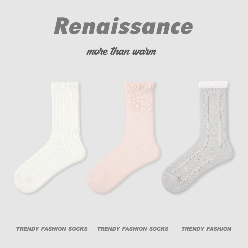 原创女袜春夏季黑白格子中筒袜卡通猫咪精梳棉袜子女