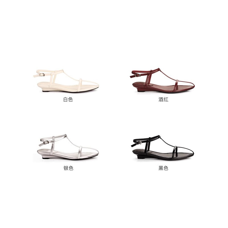 葡萄妈夏季新款气质坡跟尖头个性高跟鞋一字细带露趾搭扣凉鞋女