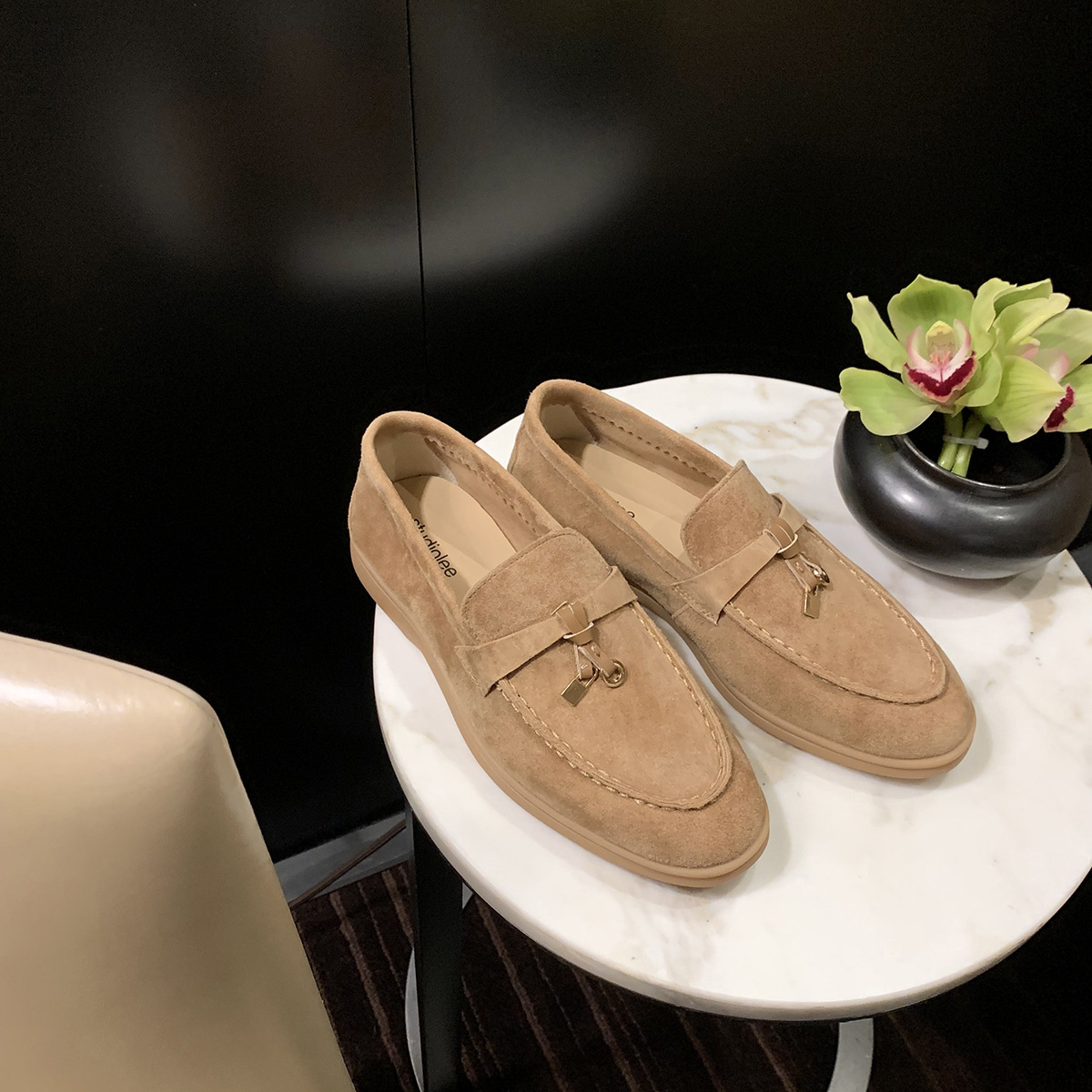 葡萄妈studiolee 流苏锁扣软底软面单鞋真皮一脚蹬乐福鞋女小皮鞋