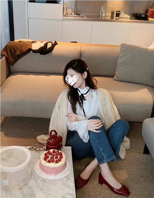 葡萄妈同款~经典方扣通勤粗跟温柔风方头优雅气质高跟女单鞋春