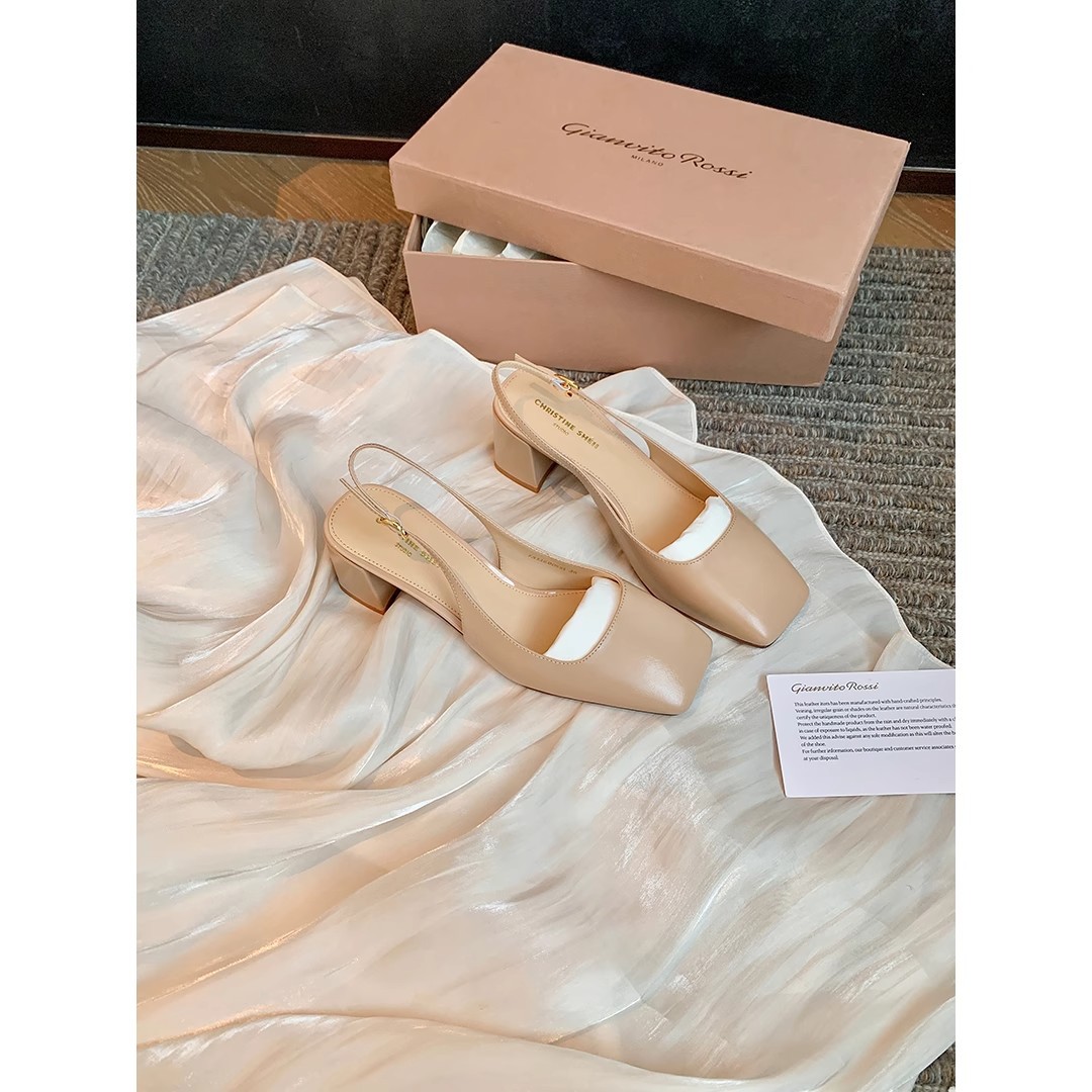 【sheii苏茵茵】美人在骨~方头粗高跟包头后空通勤单鞋女凉鞋夏季