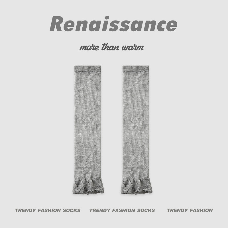 Renaissance女士春夏款针织纯色薄款袜套miu风袜子网眼透气小腿袜