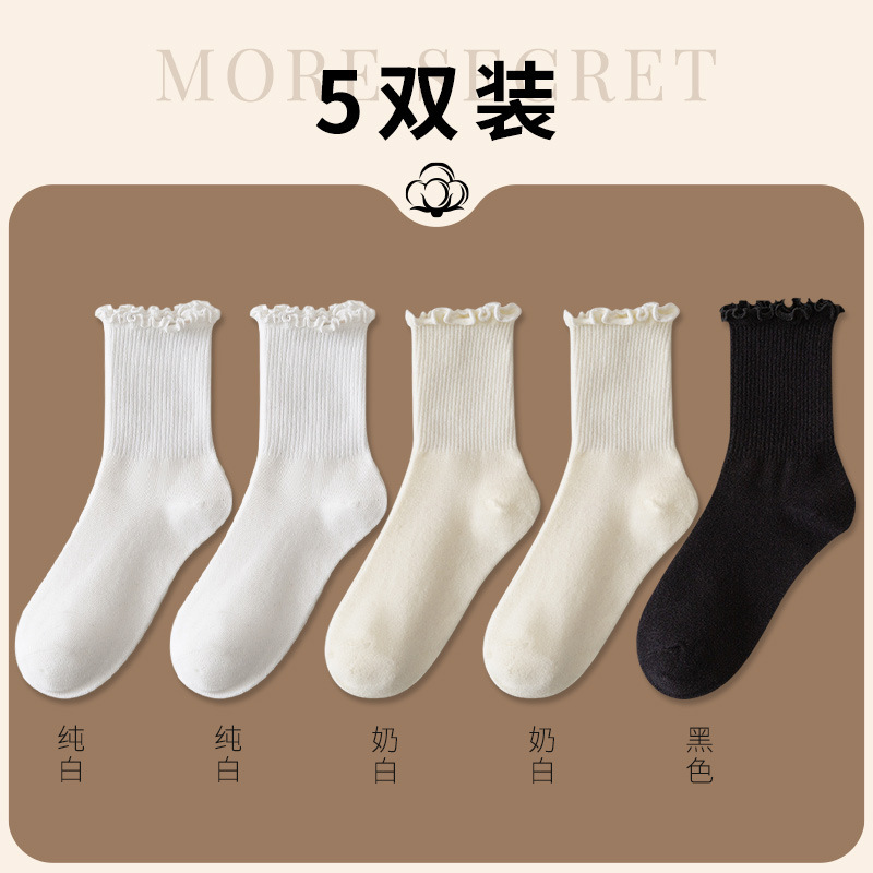 白色木耳边堆堆袜春秋薄款日系jk袜子女洛丽塔玛丽珍鞋花边中筒袜