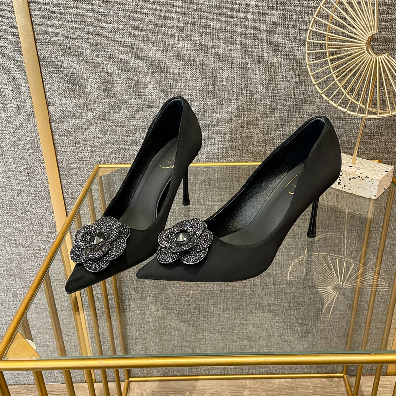 超高时尚名媛风女士浅口女单鞋新款秋季新款细跟超高跟鞋