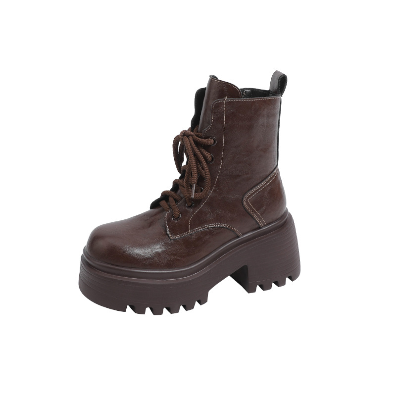 小个子内增高马丁靴女秋冬加绒显瘦厚底粗跟短靴英伦风高跟瘦瘦女靴