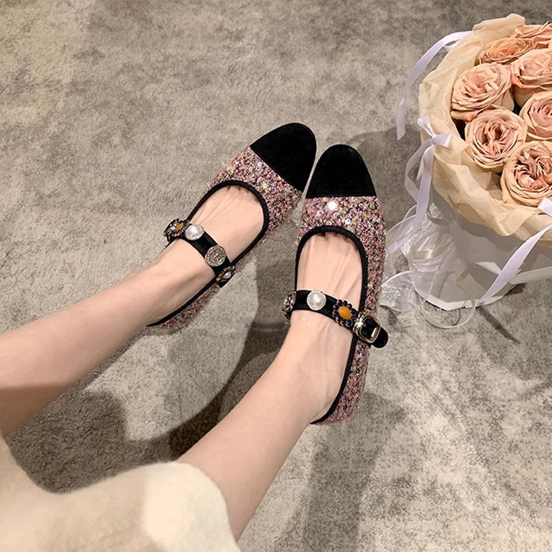 苏茵茵安妮公主~小香风花呢徽章扣玛丽珍单鞋女宴会婚鞋平底鞋女