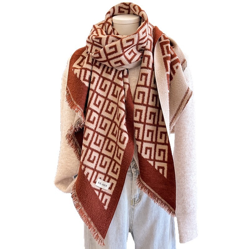 秋冬迷宫格围巾双面经典时尚羊绒爆款披肩百搭围脖轻奢几何新款