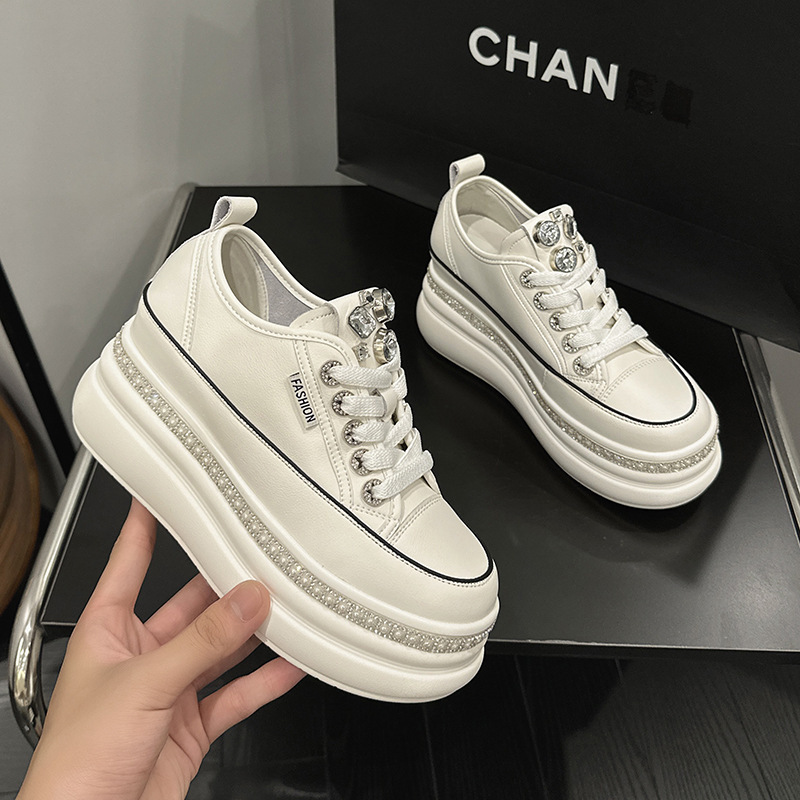 真皮小白鞋女新款厚底松糕鞋休闲百搭潮小个子内增高女鞋