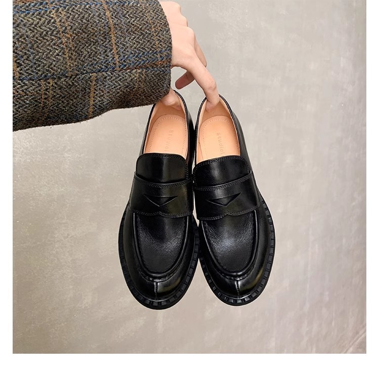 2024秋冬新款葡萄妈复古英伦风单鞋进口胎水牛粗跟乐福小皮鞋女