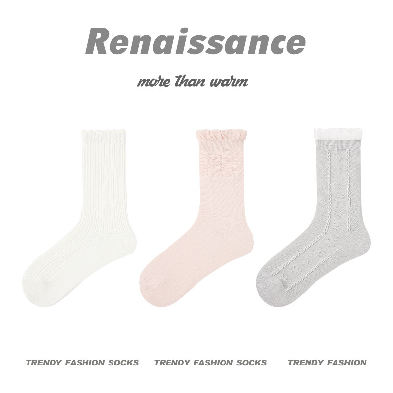 原创女袜春夏季柿柿甜猫中筒袜花边无骨精梳棉袜子女