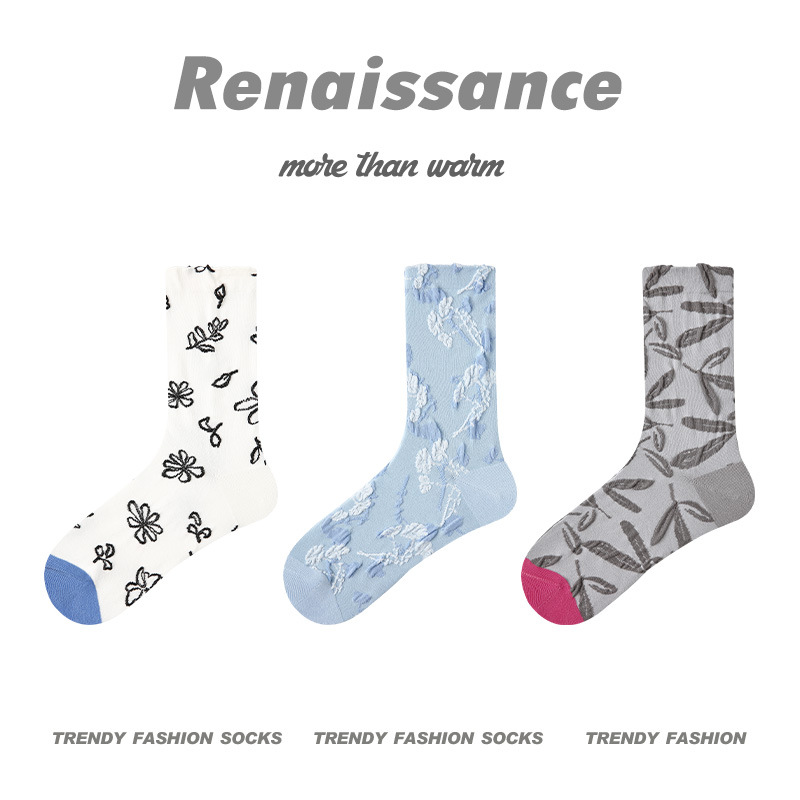 原创女袜春夏季柿柿甜猫中筒袜花边无骨精梳棉袜子女